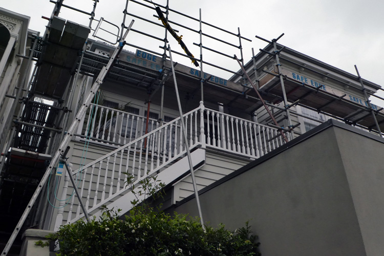 Overcast day with scaffolding on villa